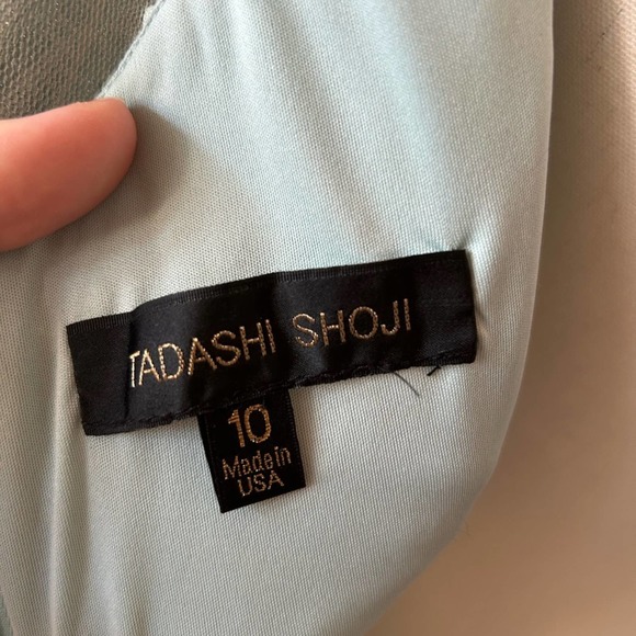 Tadashi Shoji Mint Green Sequin Embroidered Off the Shoulder Gown - Picture 8 of 10